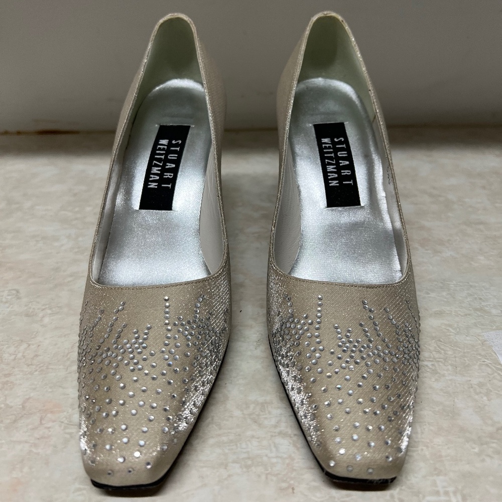 Stuart Weitzman Explosion Oyster Sparkle Lame Pumps